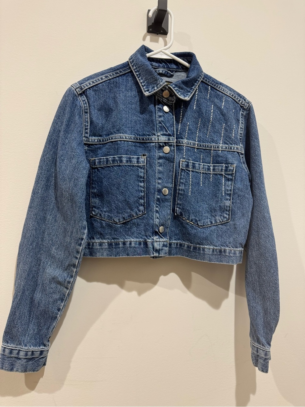 Seven sisters blue studded cropped denim jacket SzXS NWOT